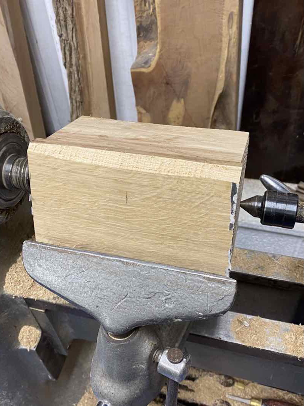 Solid oak on the wood turning lathe