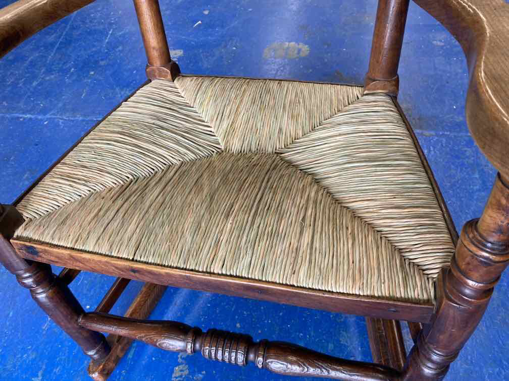 Chair seat rerushed with hand twisted rush